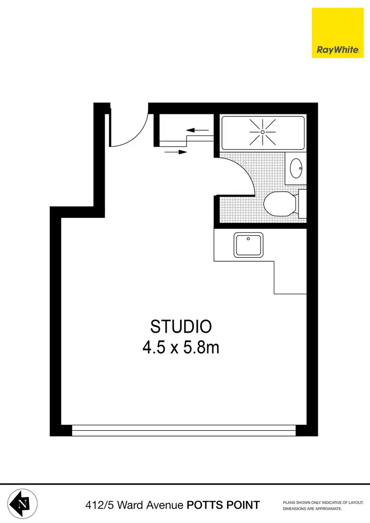 Floorplan of Homely studio listing, 412/5 Ward Avenue, Potts Point NSW 2011