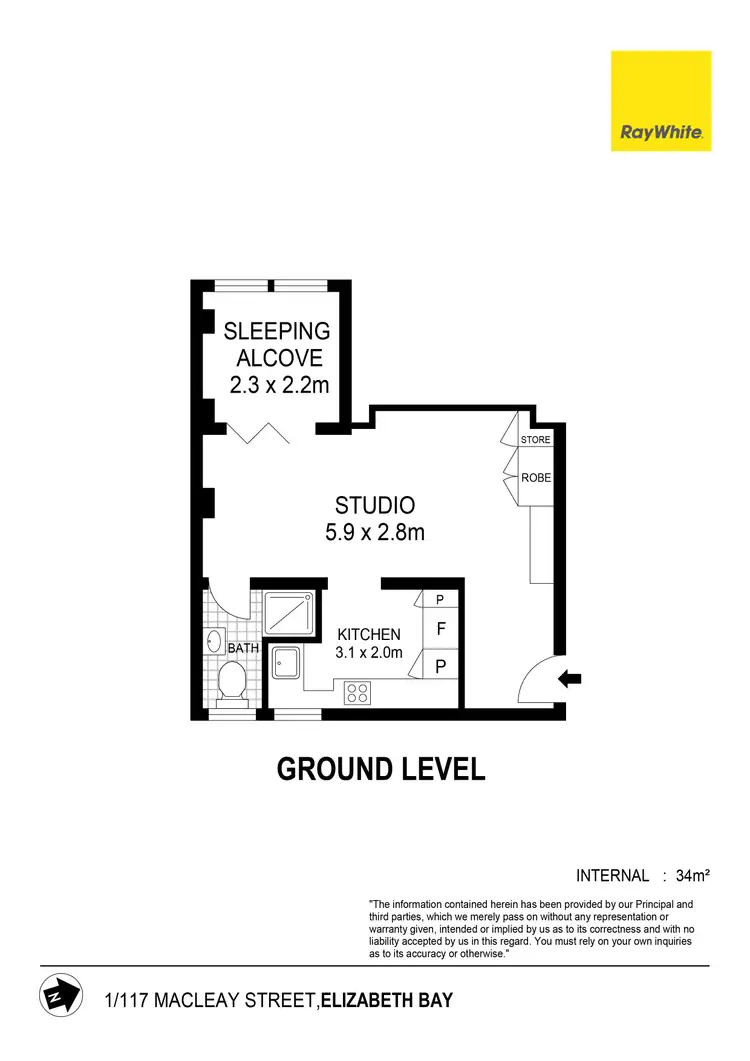 Floorplan of Homely studio listing, 1/117 Macleay Street, Potts Point NSW 2011