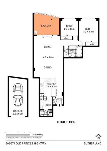 Floorplan of Homely unit listing, 306/674-678 Old Princes Highway, Sutherland NSW 2232