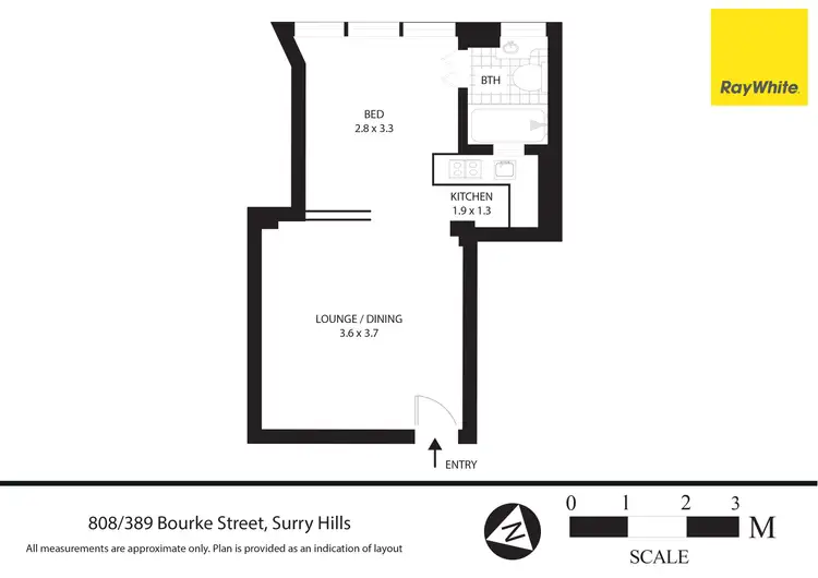 Floorplan of Homely studio listing, 808/389-393 Bourke Street, Surry Hills NSW 2010
