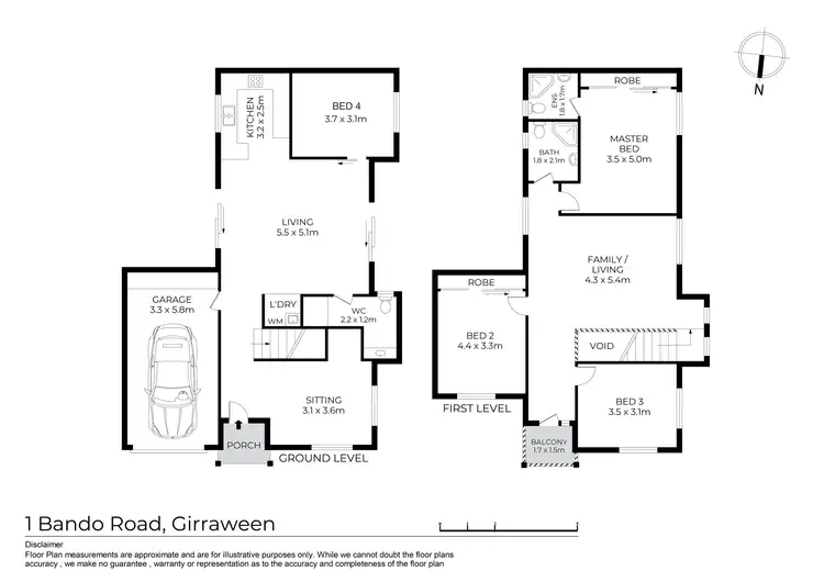 Floorplan of Homely semi-detached listing, 1 Bando Road, Girraween NSW 2145