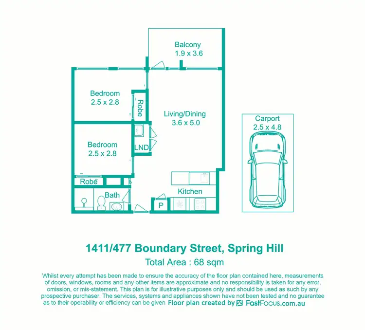 Floorplan of Homely unit listing, 1411/477 Boundary Street, Spring Hill QLD 4000