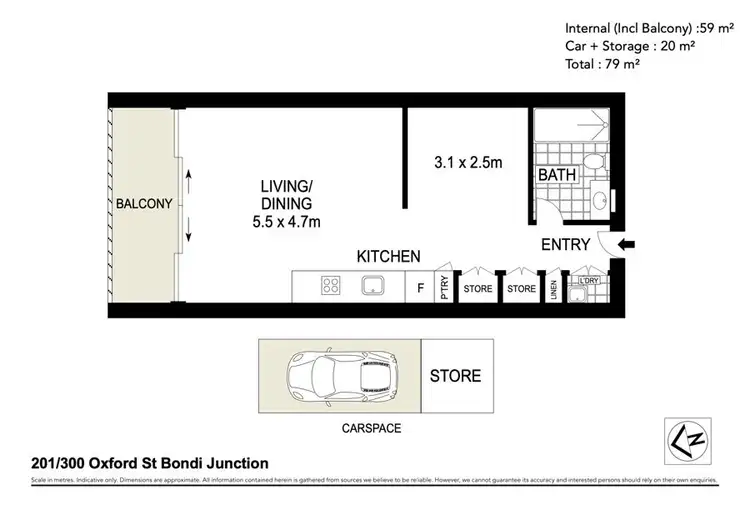 Floorplan of Homely studio listing, 201/300 Oxford Street, Bondi Junction NSW 2022