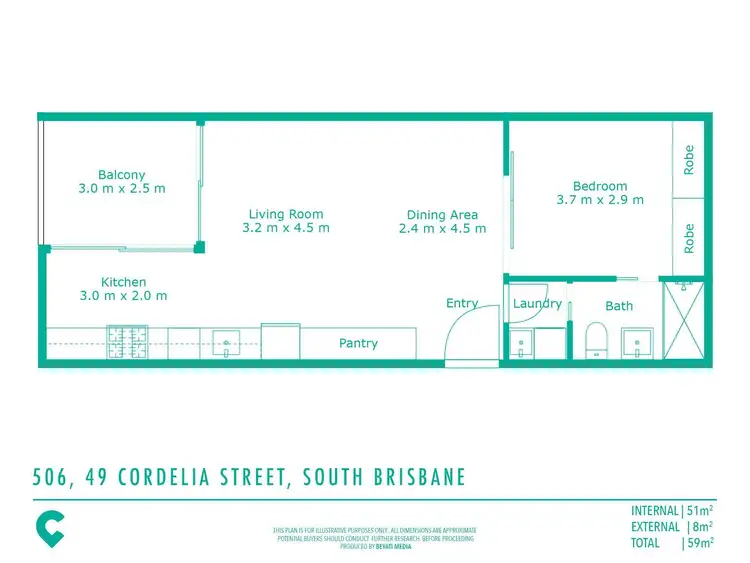 Floorplan of Homely unit listing, 506/49 Cordelia Street, South Brisbane QLD 4101