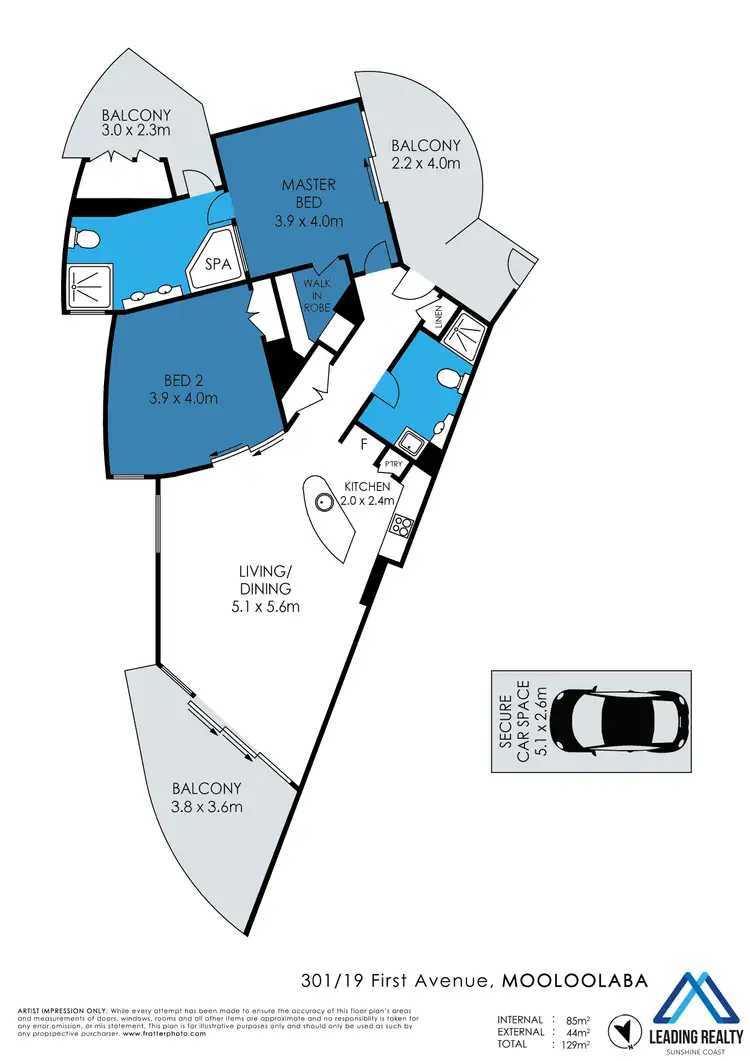 Floorplan of Homely unit listing, 301/19 First Ave, Mooloolaba QLD 4557