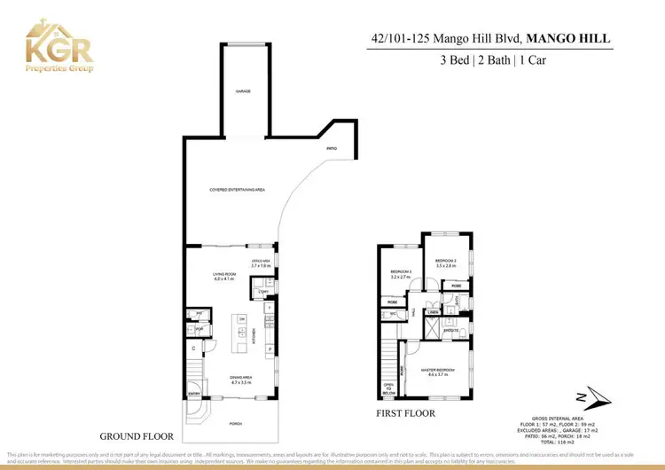 Floorplan of Homely townhouse listing, 42/101 -125 Mango Hill Boulevard East, Mango Hill QLD 4509