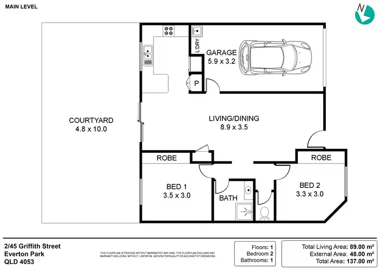Floorplan of Homely townhouse listing, 2/45 Griffith Street, Everton Park QLD 4053