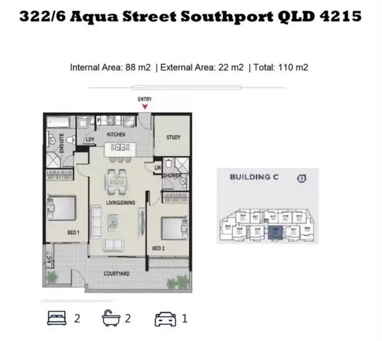 Floorplan of Homely apartment listing, 322/6 Aqua Street,, Southport QLD 4215