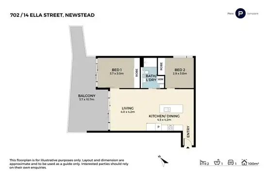 Floorplan of Homely apartment listing, 702/14 Ella Street, Newstead QLD 4006