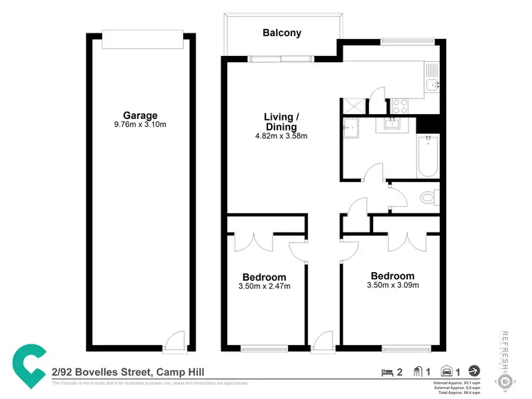 Floorplan of Homely unit listing, 2/92 Bovelles Street, Camp Hill QLD 4152
