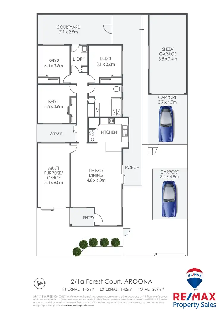 Floorplan of Homely semi-detached listing, 2/1a Forest Court, Aroona QLD 4551