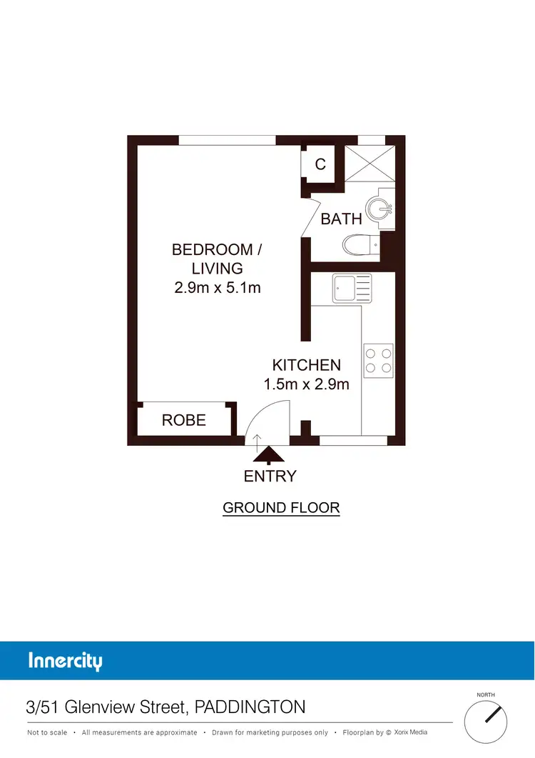 Floorplan of Homely studio listing, 3/51 Glenview St, Paddington NSW 2021