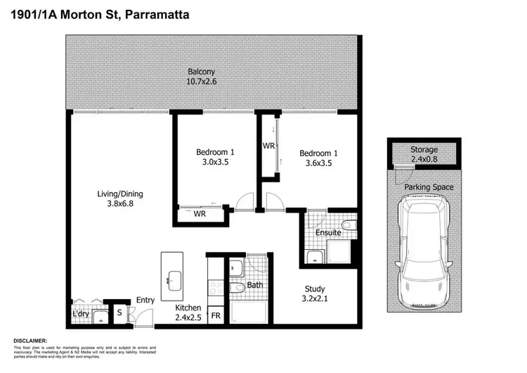 Floorplan of Homely unit listing, 1901/1A Morton Street, Parramatta NSW 2150