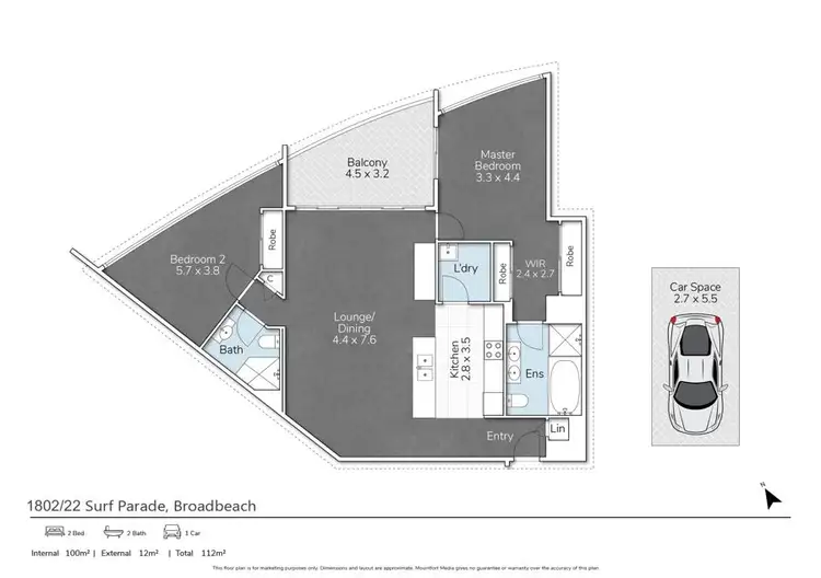 Floorplan of Homely apartment listing, 1802/22 Surf Parade, Broadbeach QLD 4218