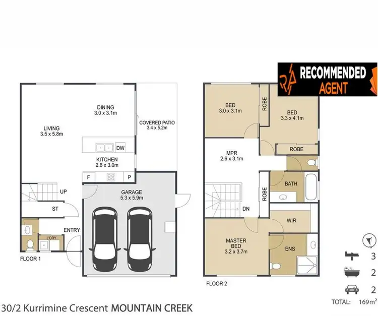 Floorplan of Homely townhouse listing, U30 2-12 Kurrimine Crescent, Mountain Creek QLD 4557