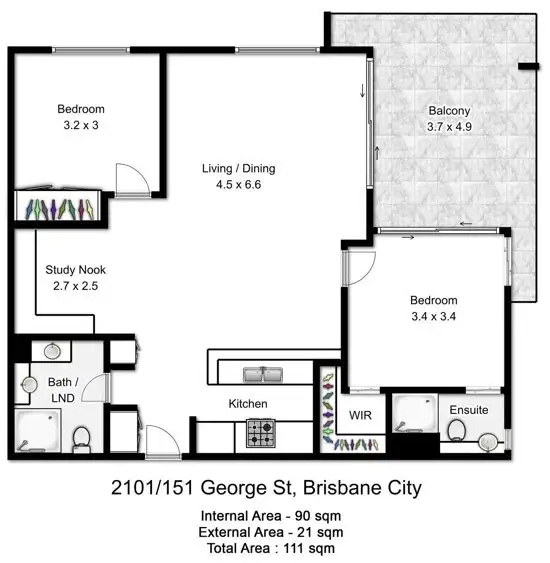 Floorplan of Homely apartment listing, 2101/151 George Street, Brisbane City QLD 4000
