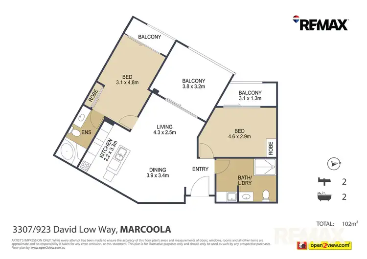 Floorplan of Homely unit listing, 3307/923 David Low Way, Marcoola QLD 4564