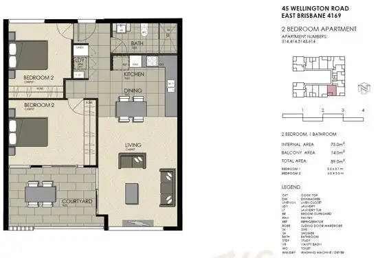 Floorplan of Homely apartment listing, U414 45 Wellington Road, East Brisbane QLD 4169