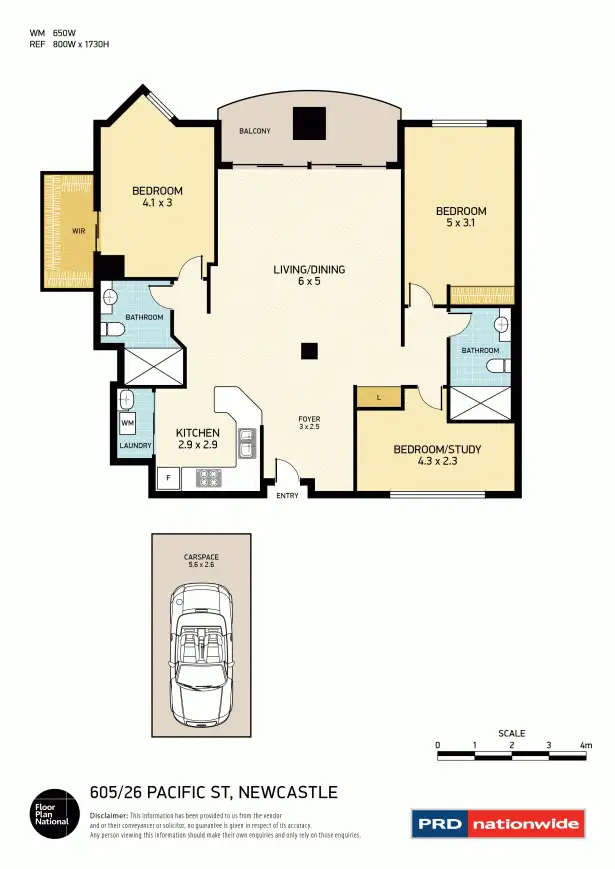 Floorplan of Homely apartment listing, 605/26 Pacific Street, Newcastle NSW 2300