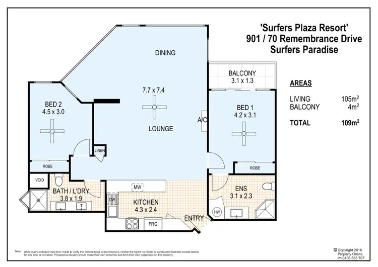 Floorplan of Homely apartment listing, 901/70 Remembrance Drive, Surfers Paradise QLD 4217