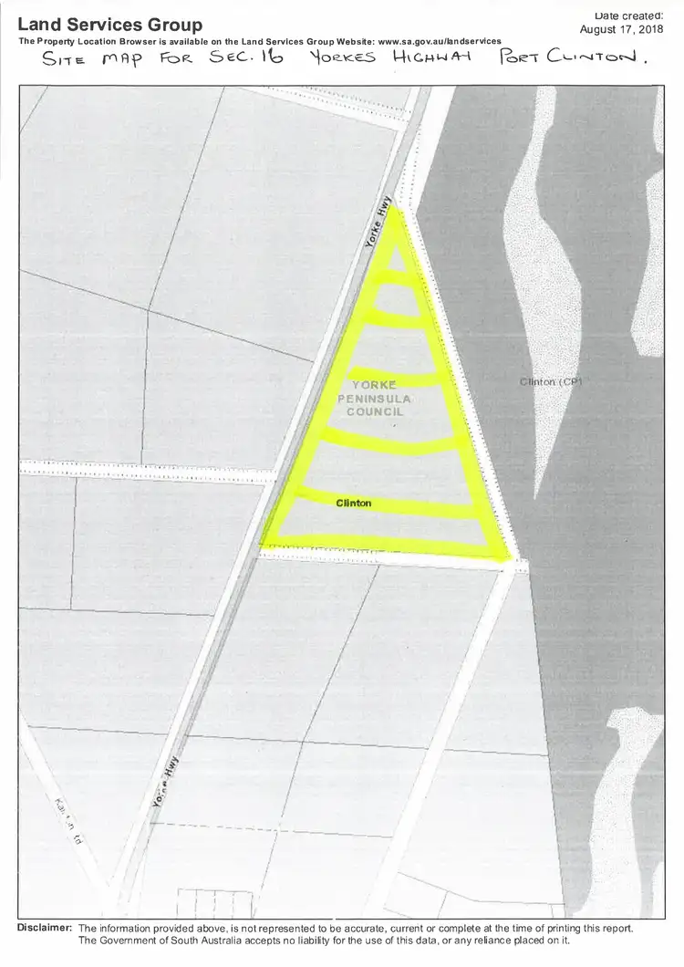 Floorplan of Homely land listing, Section 16 Yorke Highway, Port Clinton SA 5570