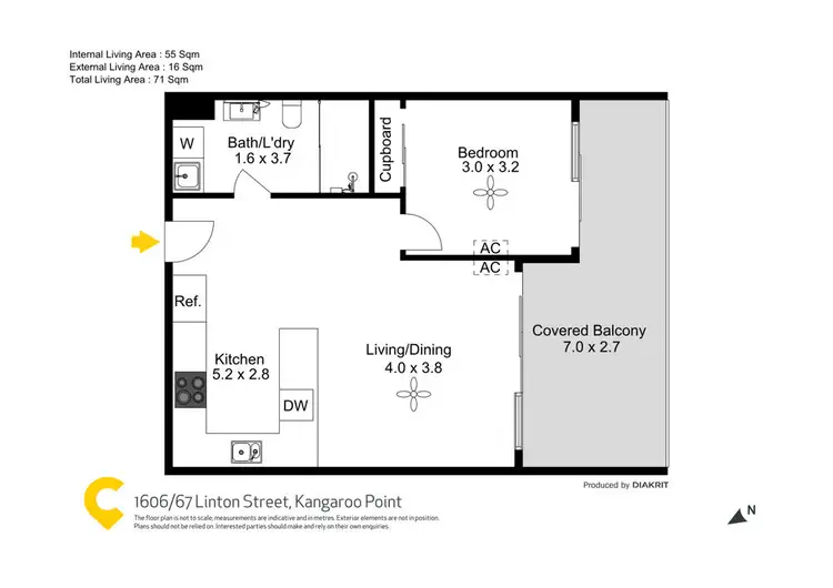 Floorplan of Homely unit listing, 1606/67 Linton Street, Kangaroo Point QLD 4169
