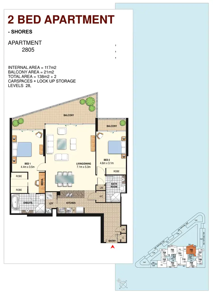 Floorplan of Homely apartment listing, 2805 1 Como Crescent, Southport QLD 4215