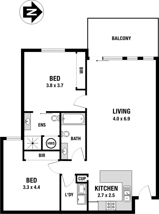 Floorplan of Homely apartment listing, B105 Manna Gum Court, Pentridge Village, Coburg VIC 3058