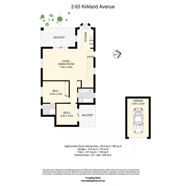 Floorplan of Homely apartment listing, 2/63 Kirkland Avenue, Coorparoo QLD 4151