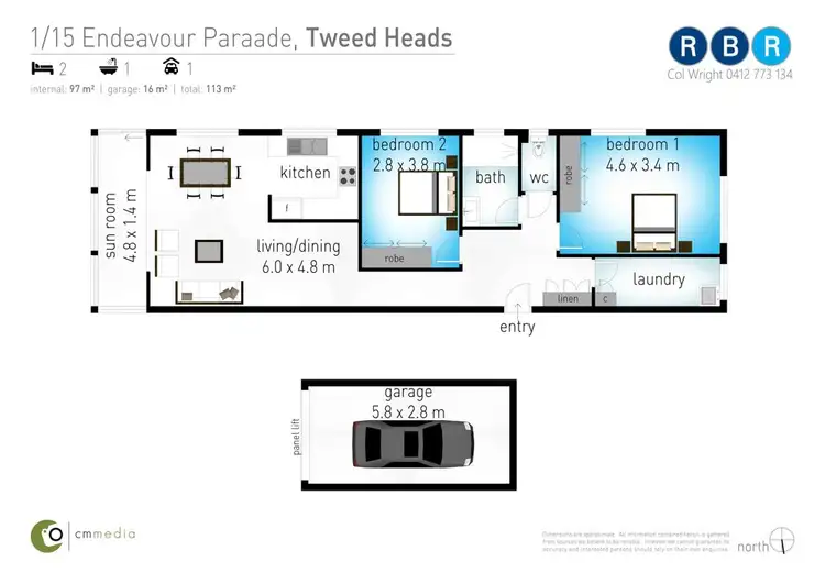 Floorplan of Homely unit listing, 1/15 Endeavour Parade, Tweed Heads NSW 2485