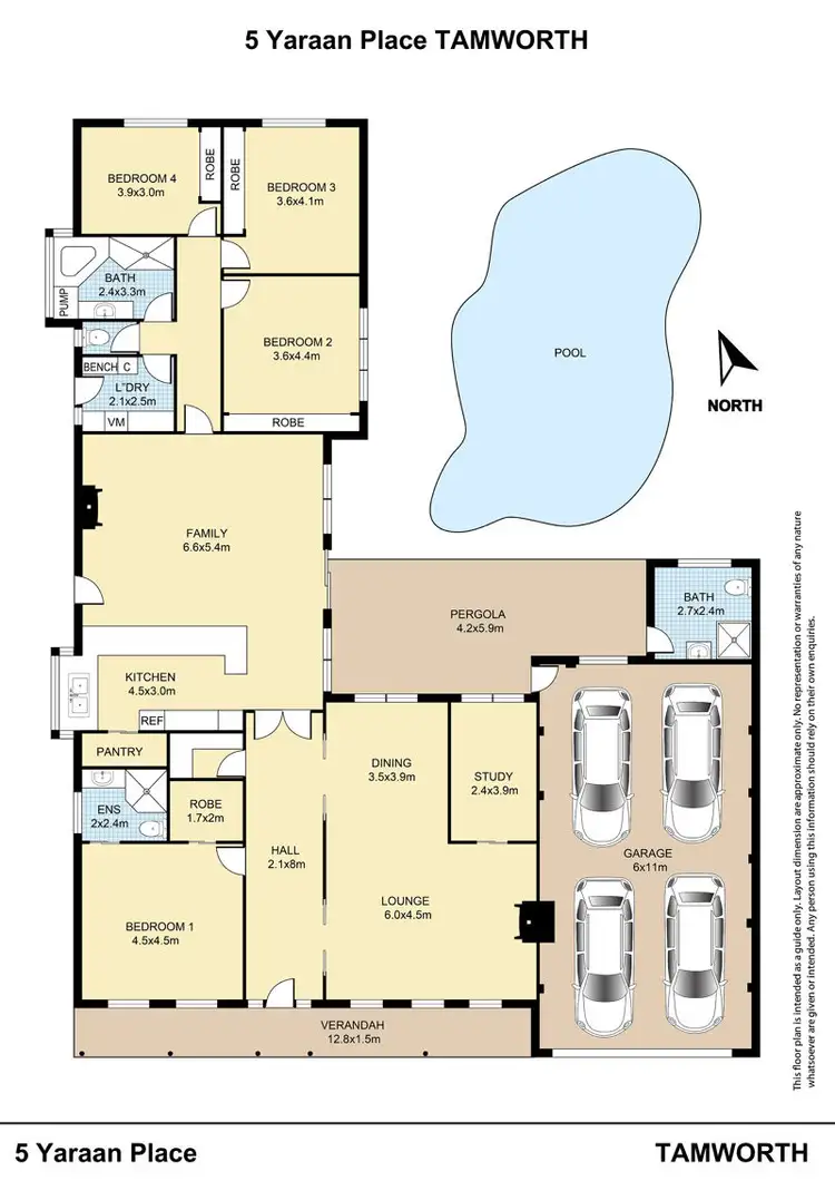 Floorplan of Homely house listing, 5 Yaraan Place, Tamworth NSW 2340