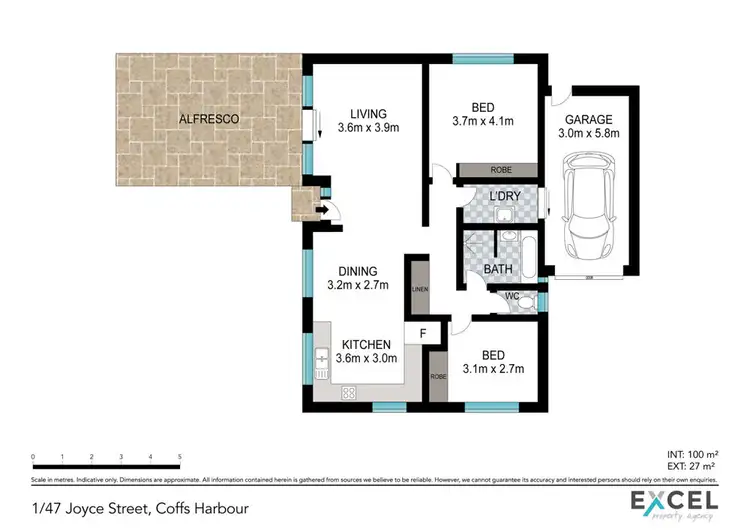 Floorplan of Homely semi-detached listing, 1/47 Joyce Street, Coffs Harbour NSW 2450