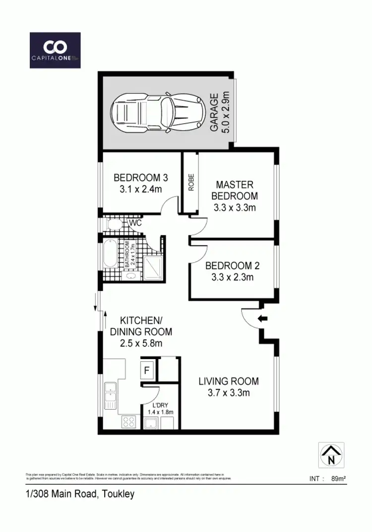 Floorplan of Homely semi-detached listing, 1/308 Main Rd, Toukley NSW 2263