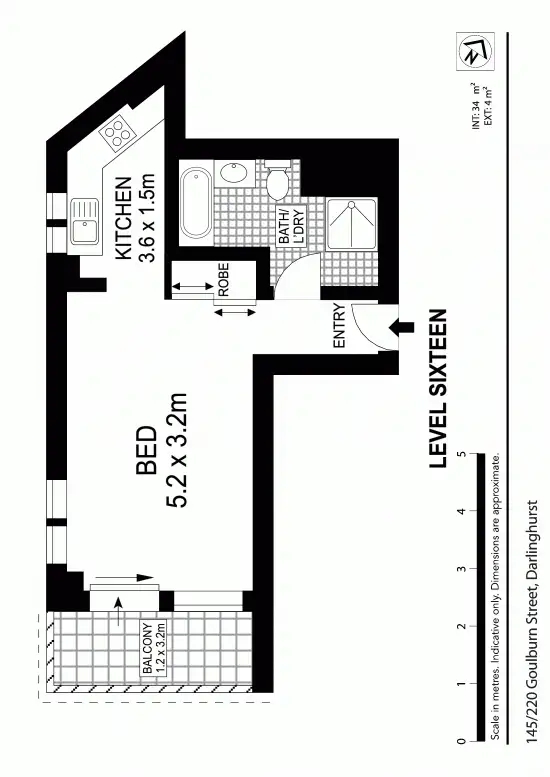 Floorplan of Homely studio listing, 145/220 Goulburn St, Darlinghurst NSW 2010