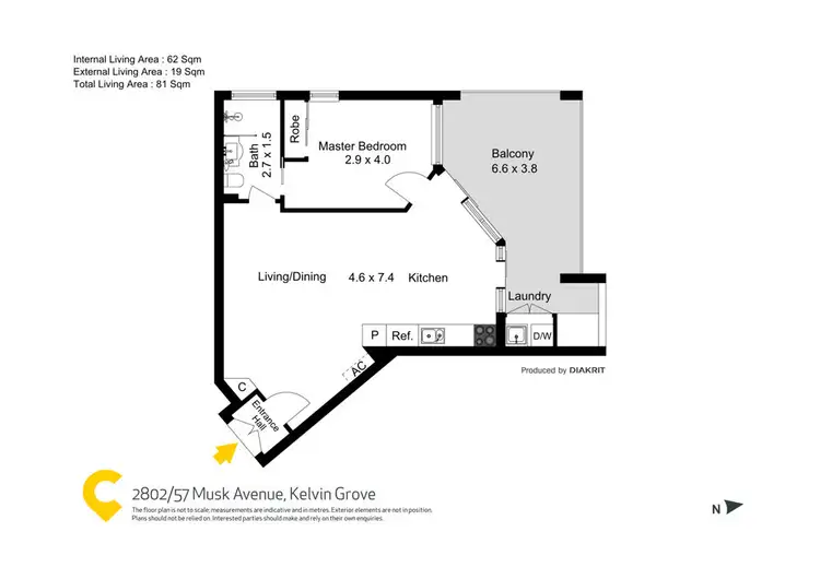 Floorplan of Homely apartment listing, 2802/57 Musk Avenue, Kelvin Grove QLD 4059