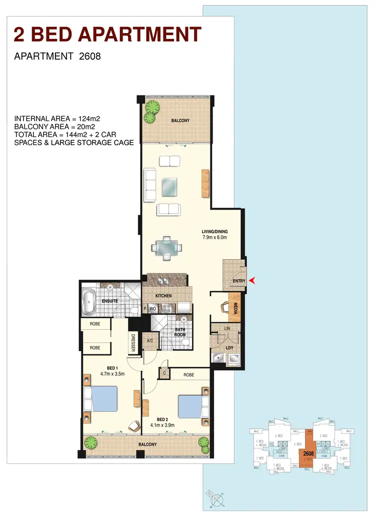 Floorplan of Homely apartment listing, 2608/1 Como Crescent, Southport QLD 4215