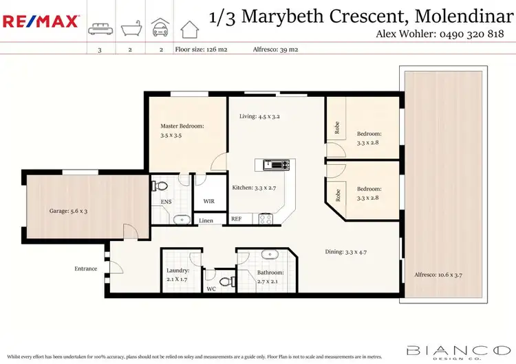 Floorplan of Homely semi-detached listing, 1/3 Marybeth Crescent, Molendinar QLD 4214