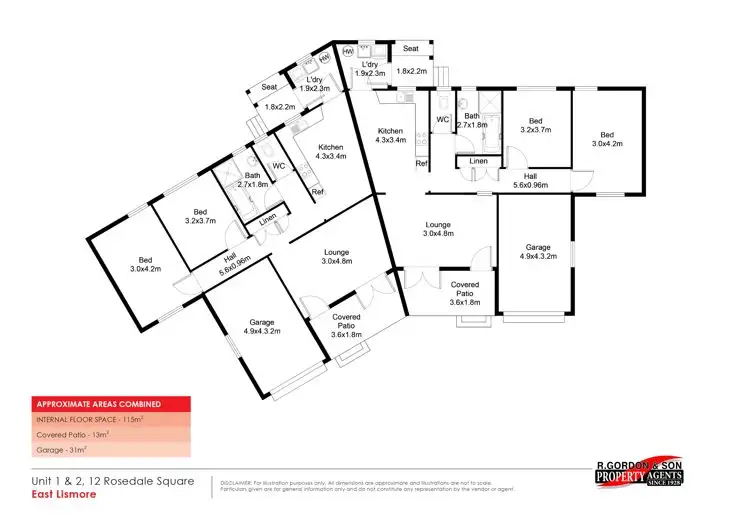 Floorplan of Homely semi-detached listing, 1 & 2/12 Rosedale Square, East Lismore NSW 2480