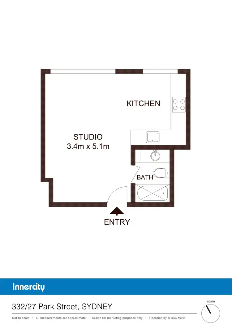 Floorplan of Homely studio listing, 332/27 Park Street, Sydney NSW 2000
