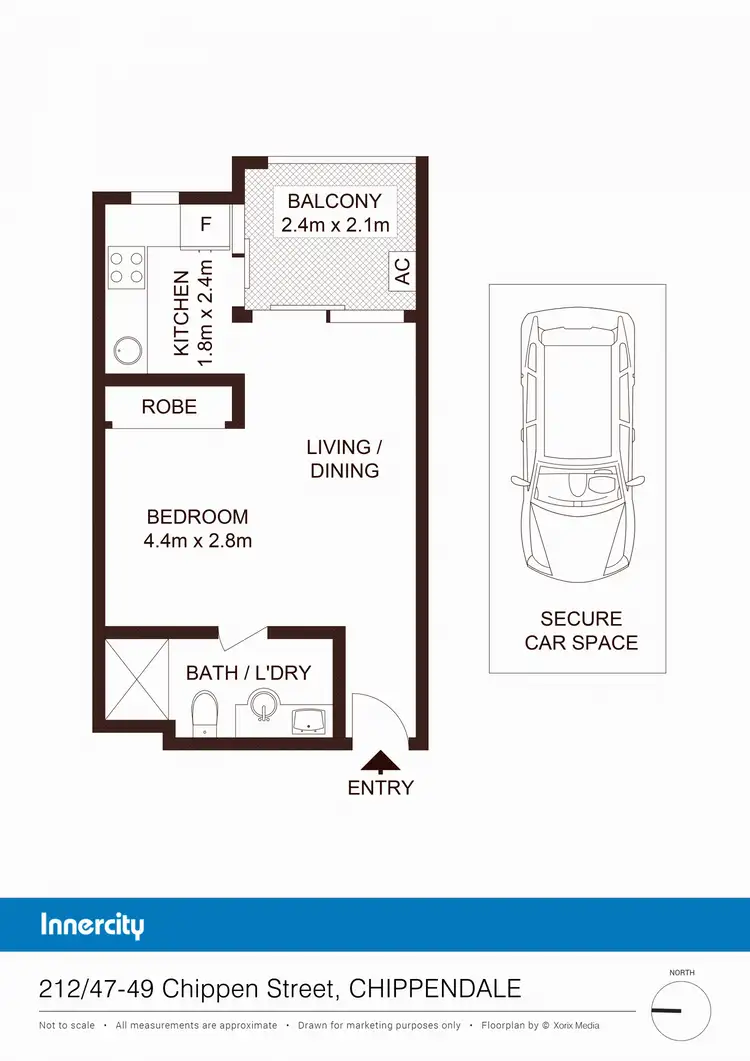 Floorplan of Homely studio listing, 212/47-49 Chippen St, Chippendale NSW 2008