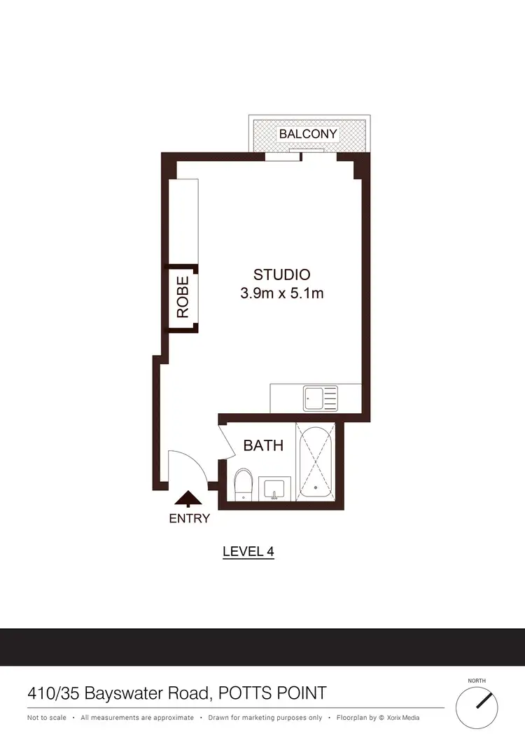 Floorplan of Homely studio listing, 410/19-35 Bayswater Rd, Potts Point NSW 2011