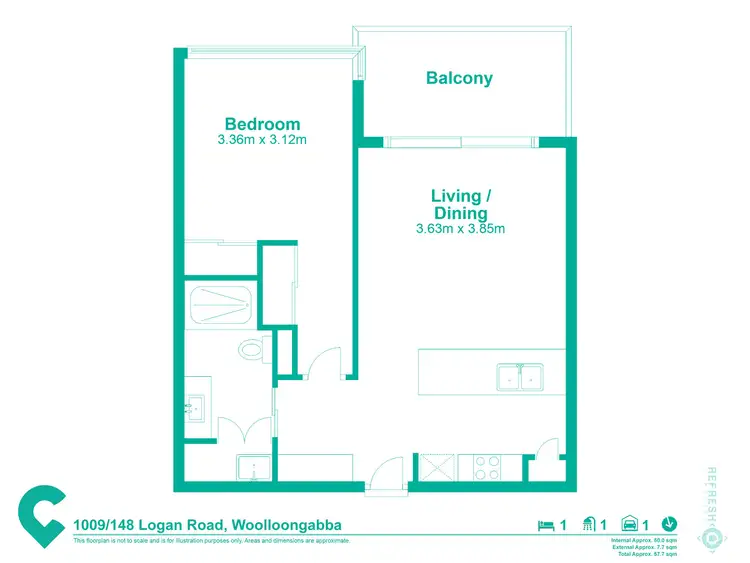 Floorplan of Homely unit listing, 1009/148 Logan Road, Woolloongabba QLD 4102