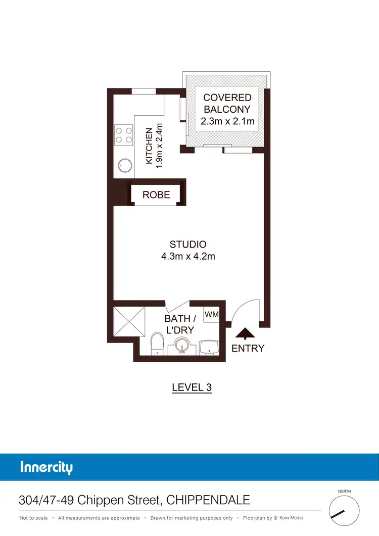 Floorplan of Homely studio listing, 304/47-49 Chippen St, Chippendale NSW 2008