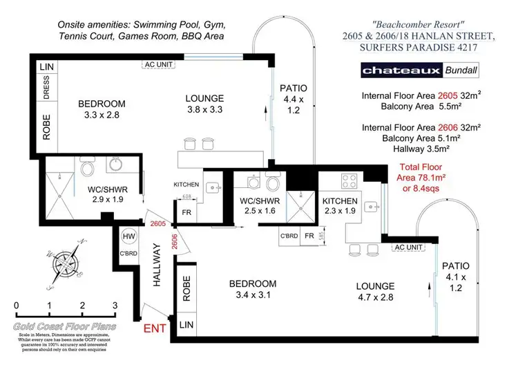 Floorplan of Homely unit listing, 2605&2606/18 Hanlan Street, Surfers Paradise QLD 4217