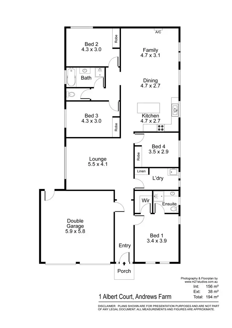 Floorplan of Homely house listing, 1 Albert Court, Andrews Farm SA 5114