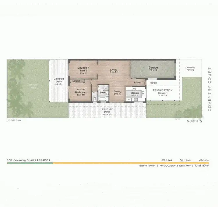 Floorplan of Homely semi-detached listing, 1/17 Coventry Court, Labrador QLD 4215