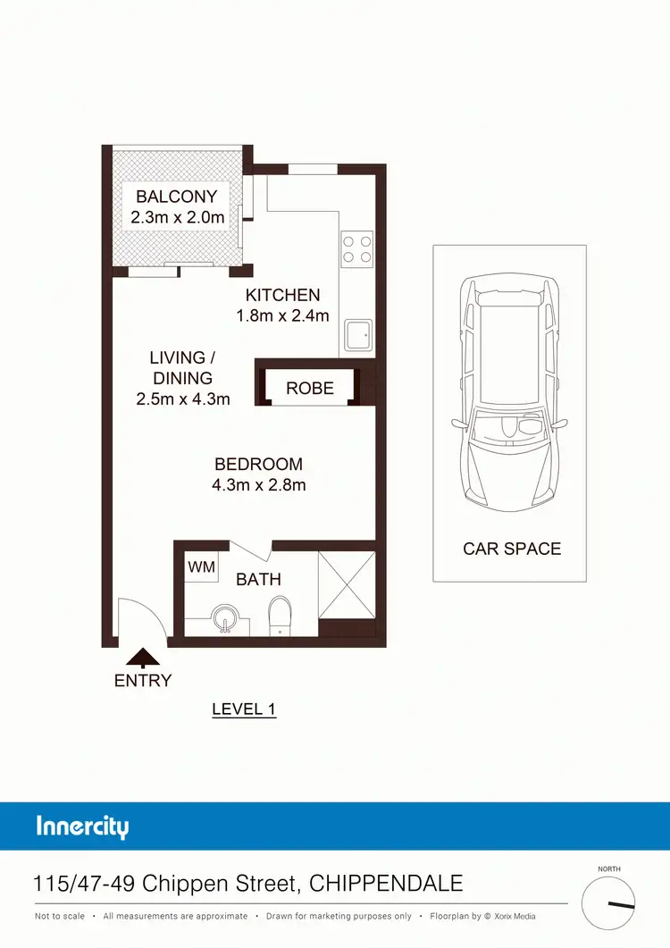 Floorplan of Homely studio listing, 115/47-49 Chippen St, Chippendale NSW 2008