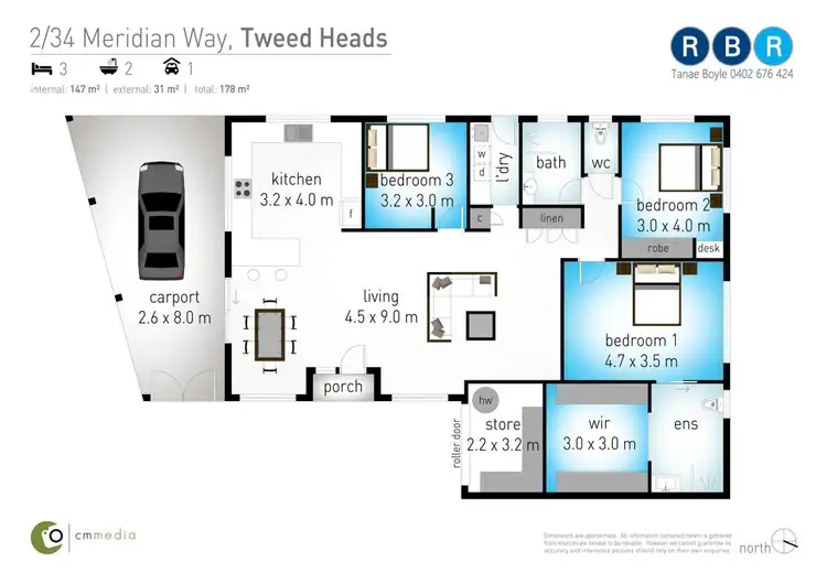 Floorplan of Homely semi-detached listing, 2/34 Meridian Way, Tweed Heads NSW 2485