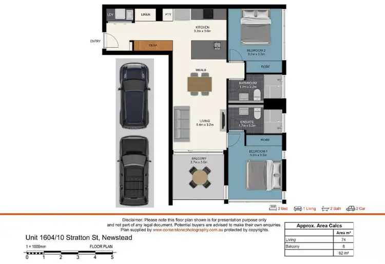 Floorplan of Homely unit listing, 1604/10 Stratton Street, Newstead QLD 4006