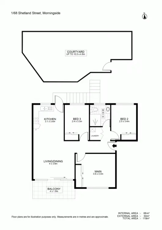 Floorplan of Homely unit listing, 1/68 Shetland Street, Morningside QLD 4170